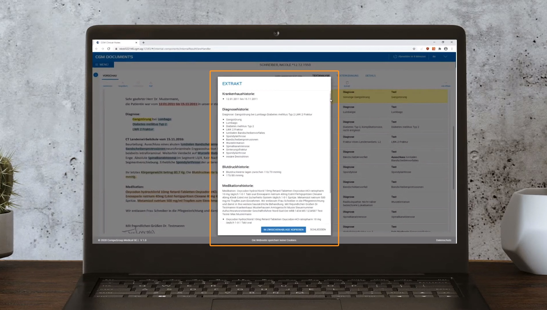 Integration von CGM Praxisarchiv in CGM M1 PRO – Clinical Notes Textfilter und Übernahme des Textes in die Patientenakte