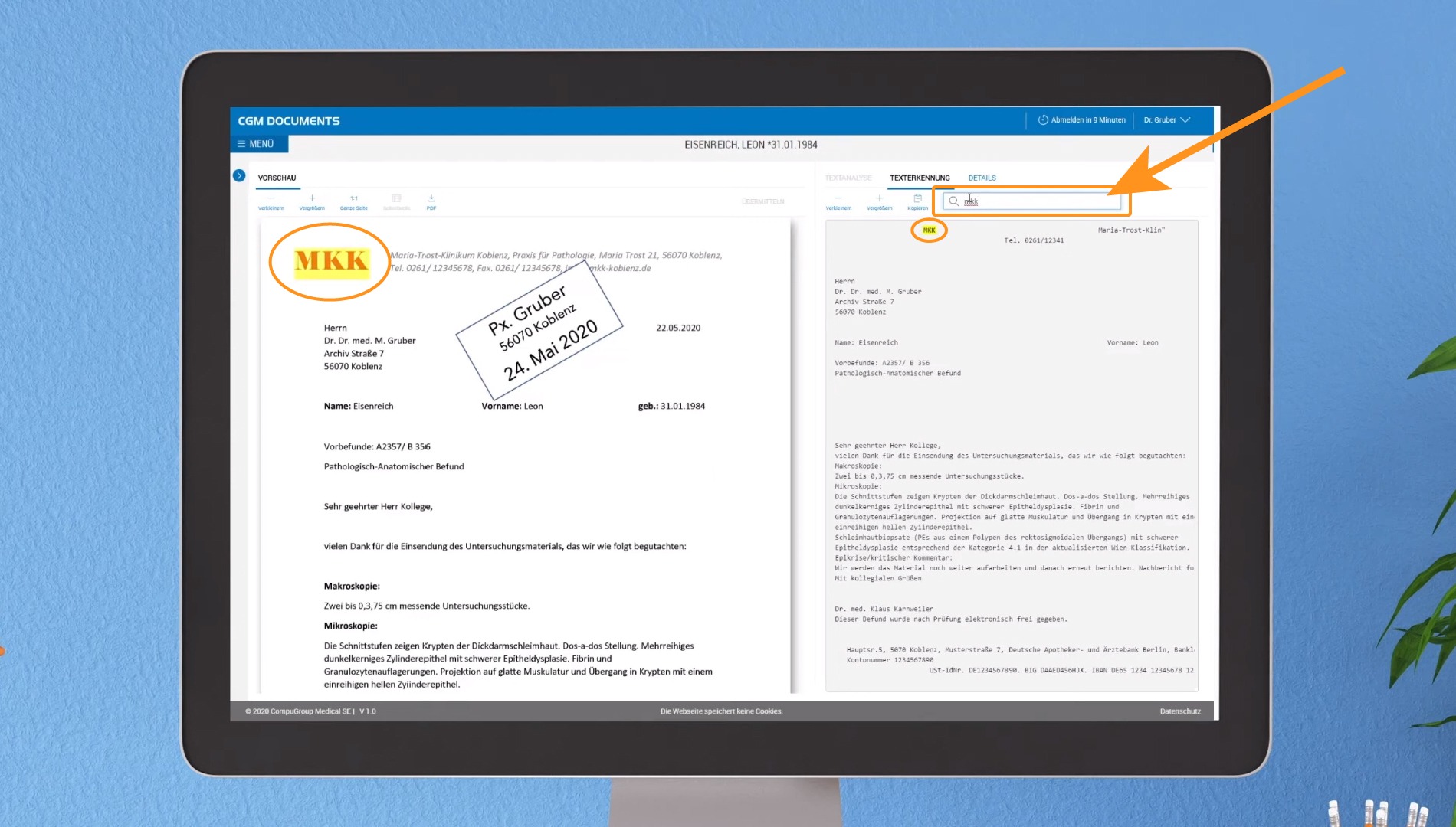 easyFind Volltextsuche im CGM Praxisarchiv